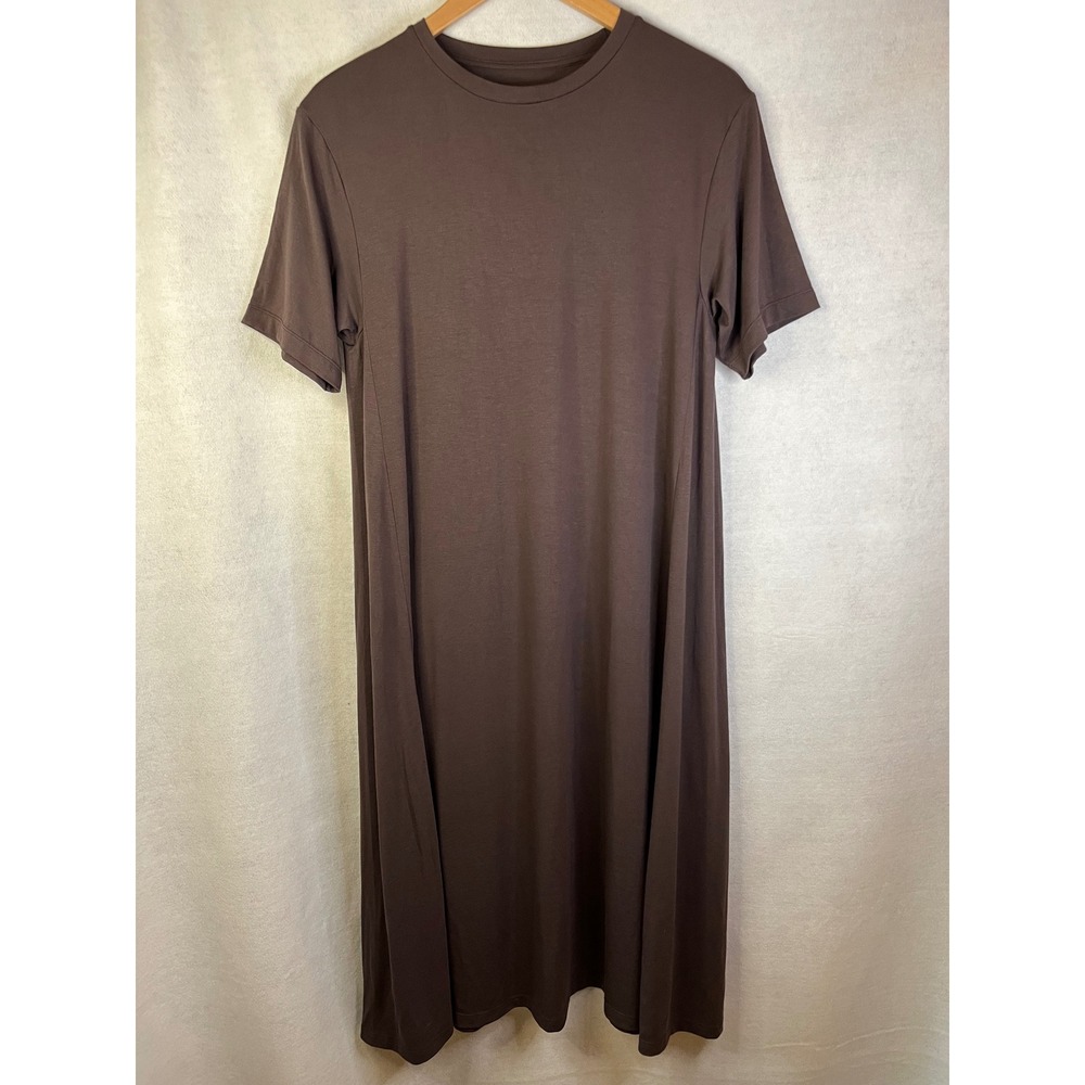 Muji Women's TShirt Dress Midi Brown M Modest Lagenlook Boho Layering Minimalist